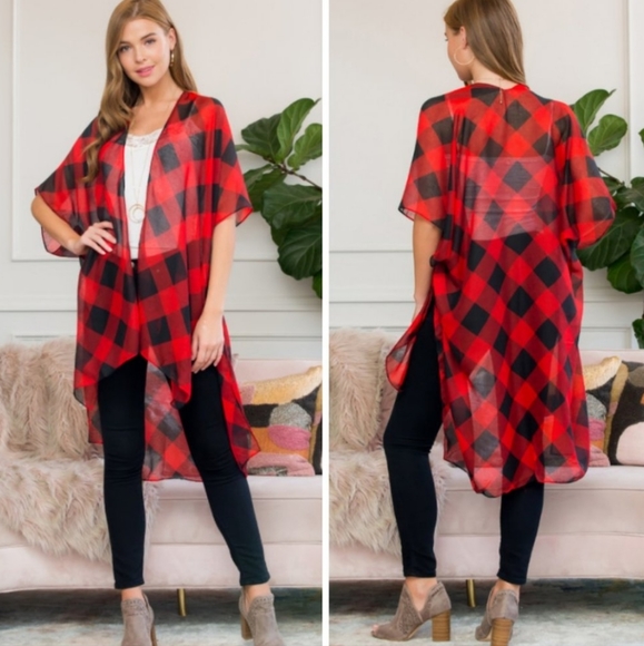 🆕 Red Buffalo Check Kimono - Picture 1 of 7